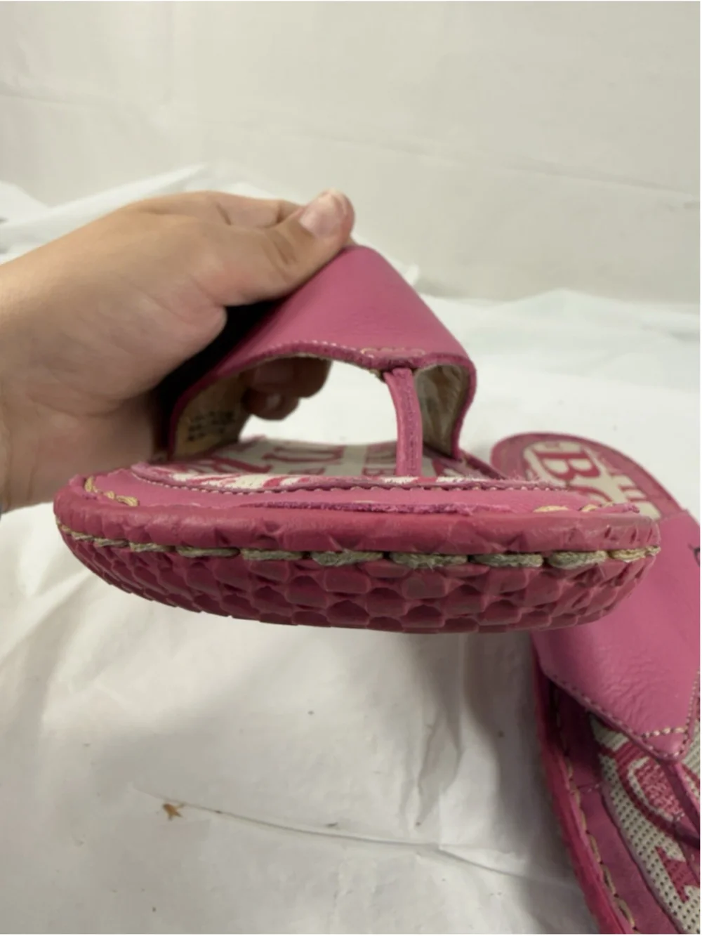 Born Concept Boho Pink Leather Flat Thong Sandal Flip Flops Size 7/38